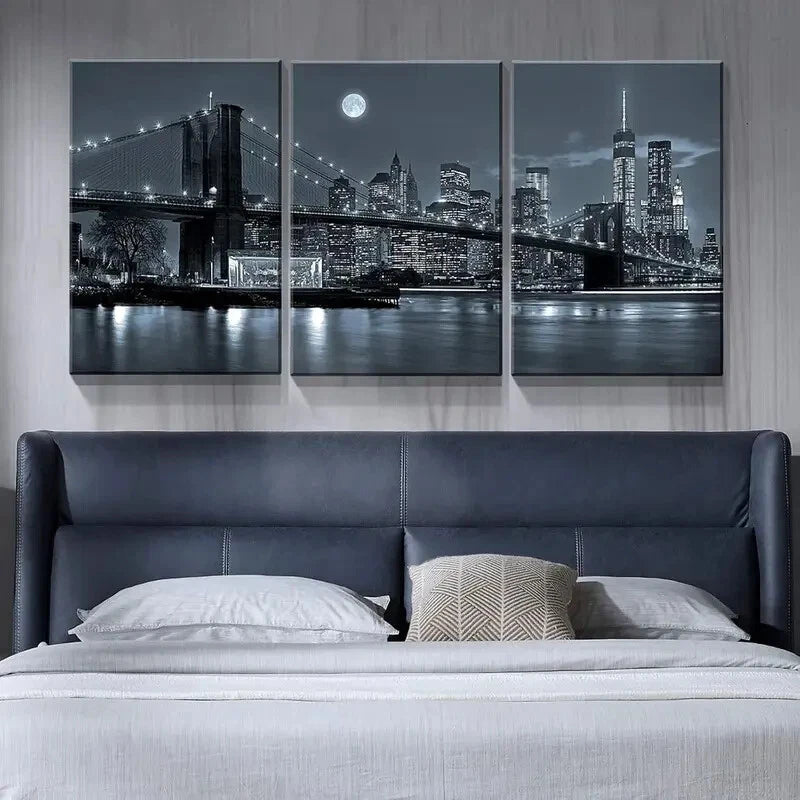 3-Piece Modern New York Cityscape Metal Wall Art - Ready to Hang Prints for Living Room, Office & Bedroom Decor