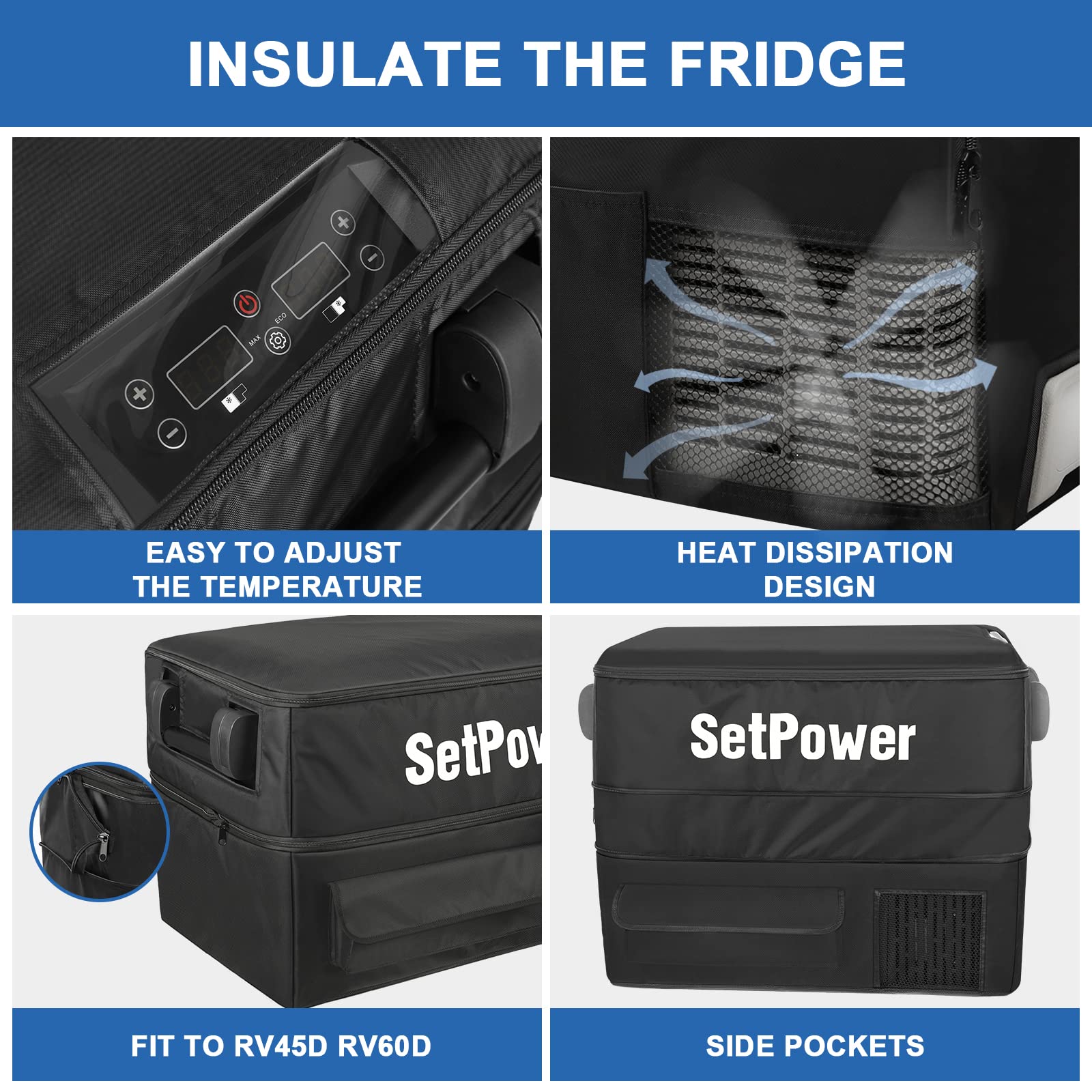 SetPower Insulated RV Refrigerator Cover - Protective Transit Bag for RV45D & RV60D Models | 12V Portable Fridge Cover for Camping, Road Trips & Outdoor Adventures