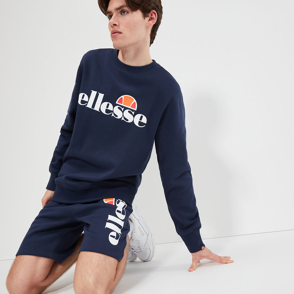 Ellesse Men's Succiso Navy Blue Crew Neck Sweatshirt - Casual Comfort for Everyday Wear, Gym, and Street Style