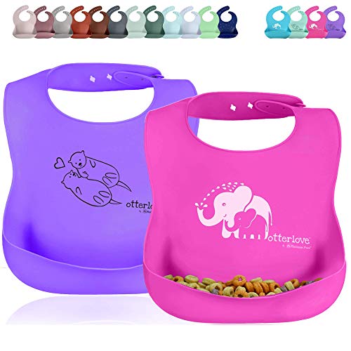 2 Bib Pack - Pink Elephants & Purple Otters