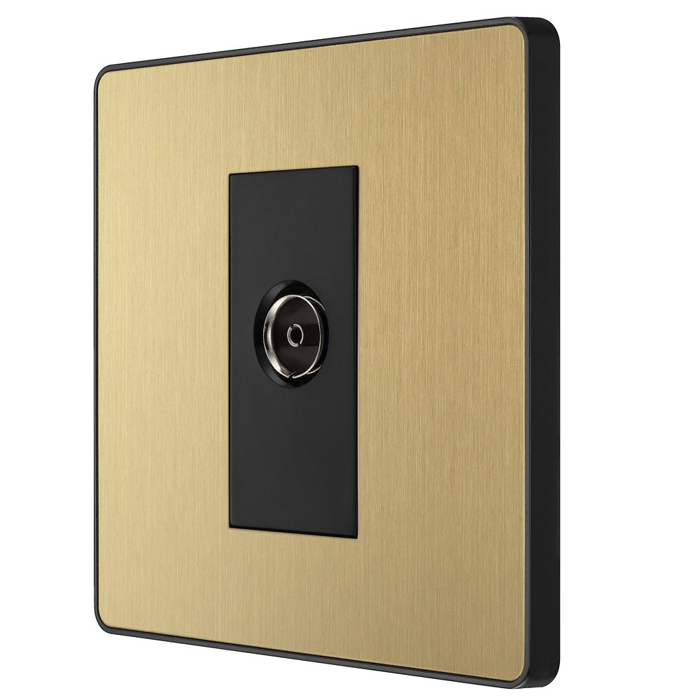 BG Evolve Satin Brass Coaxial Socket PCDSB60B - High-Quality Electrical Outlet for Home & Office - Perfect for Modern Interior Design and Renovation Projects