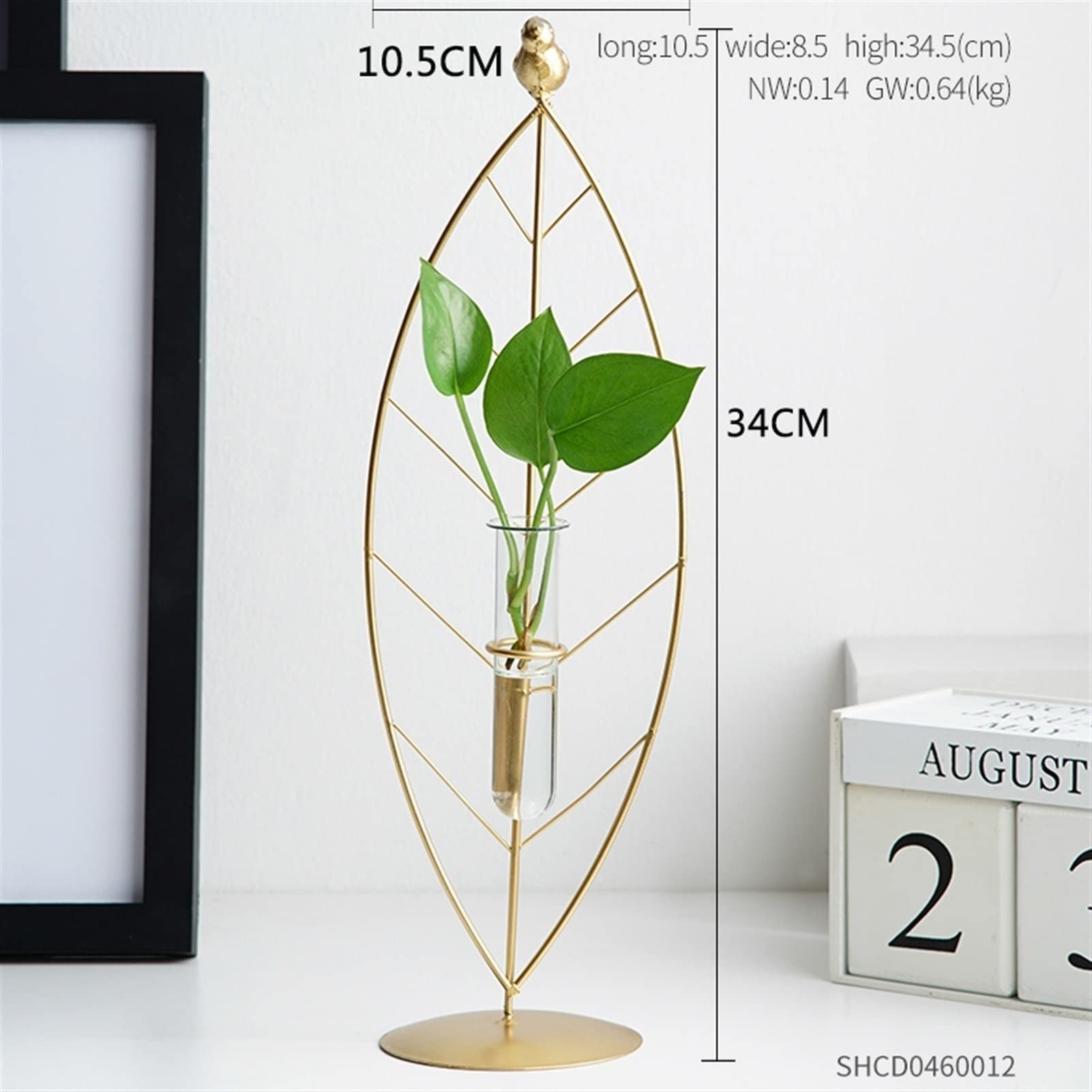 Modern Geometric Glass Flower Vase with Metal Stand - Desktop Planter for Indoor Plants, Hydroponics, Home & Office Decor - Perfect for Weddings, Living Rooms, and Garden Centerpieces