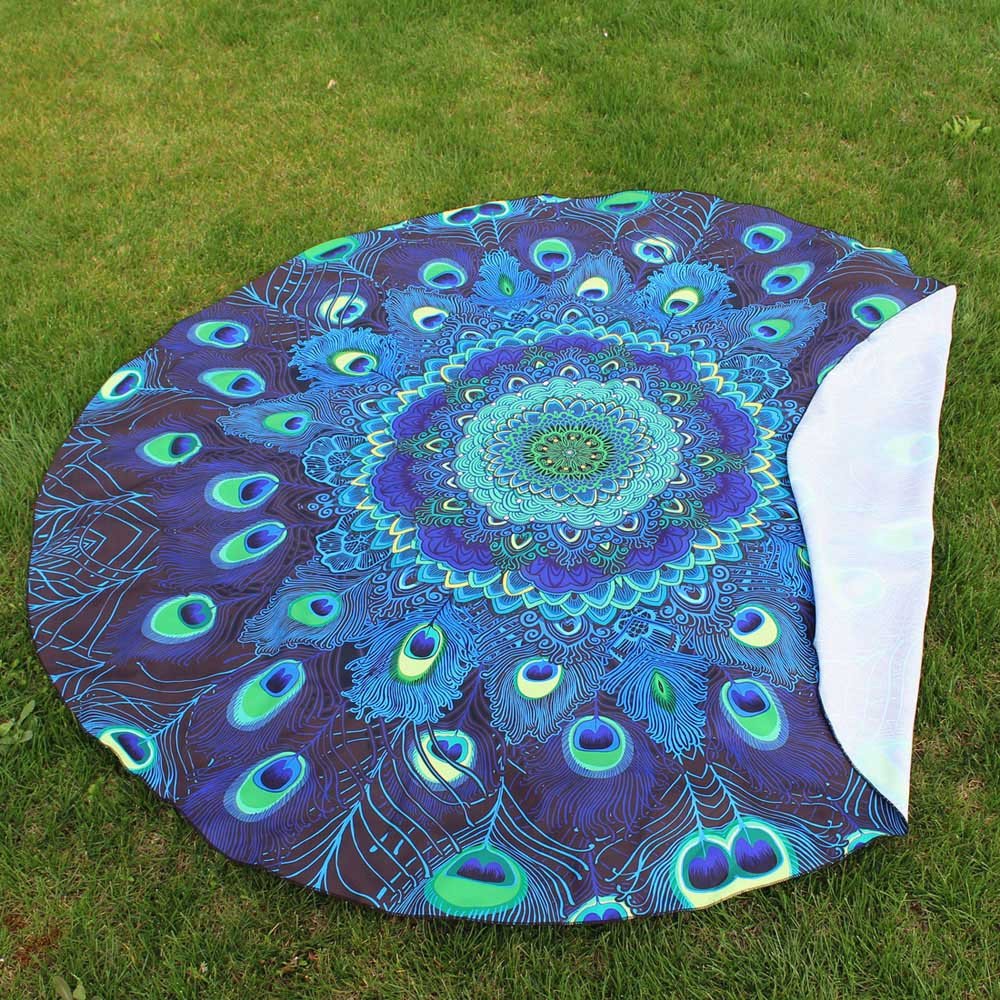 Round Printing Hippie Tapestry Beach Picnic Throw Yoga Mat Towel Blanket - Microfiber Mens Beach Towel for Yoga, Picnic, Camping & Outdoor Activities
