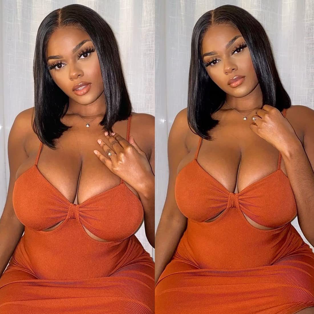 PANEWAY 12 Inch U Part Wig - Brazilian Remy Human Hair Straight Bob Wigs for Black Women | Clip-in Short Bob Human Hair Extensions in Natural Color | Perfect for Daily Wear, Parties & Special Occasions