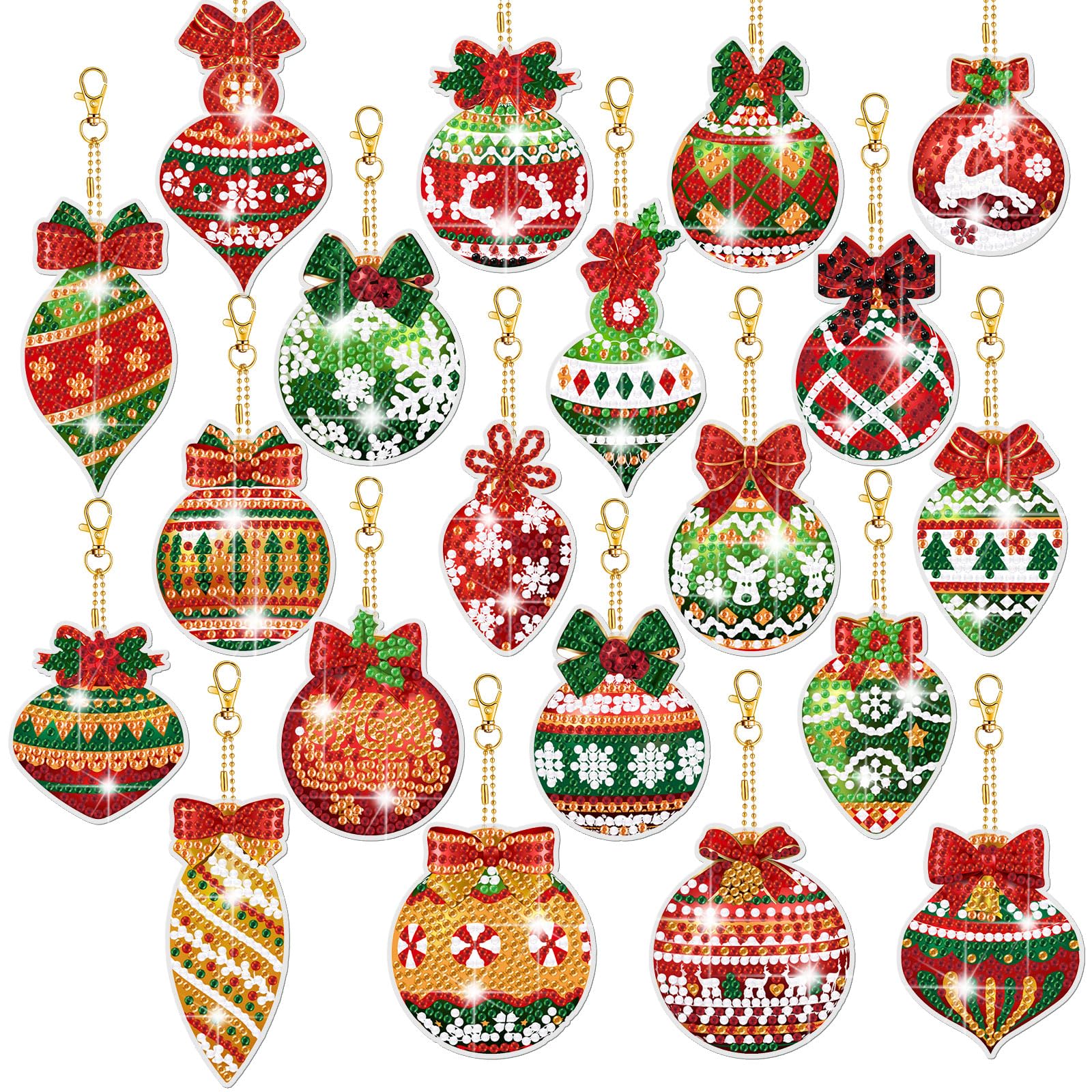 Diamond Painting Keychain Kit - 20 Pcs Christmas Ball Ornaments with Tools for DIY Crafts | Holiday Decor, Kids Activities & Gift Making