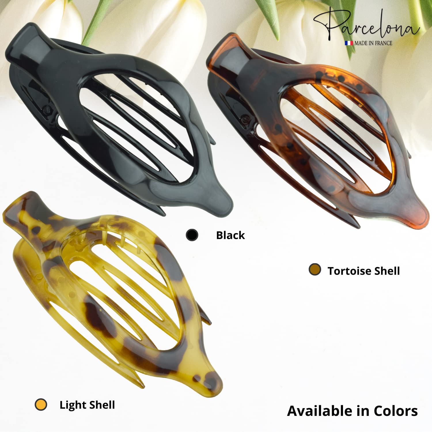 Parcelona France Wide Beak Celluloid Hair Claw Clip - Light Tortoise Shell Design for Women's Hairstyles | Perfect for Updos, Ponytails & Everyday Hair Accessories
