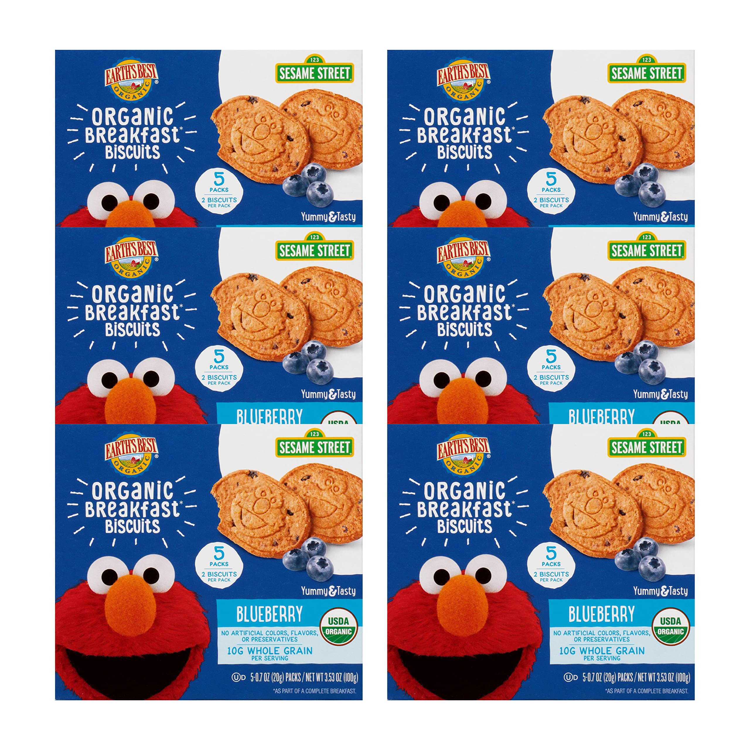 Organic Sesame Street Toddler Snacks - Earth's Best Blueberry Breakfast Biscuits for Kids 2+ Years (6 Boxes, 5 Packs of 2 Biscuits) | Healthy On-the-Go Snack for Preschoolers & Daycare