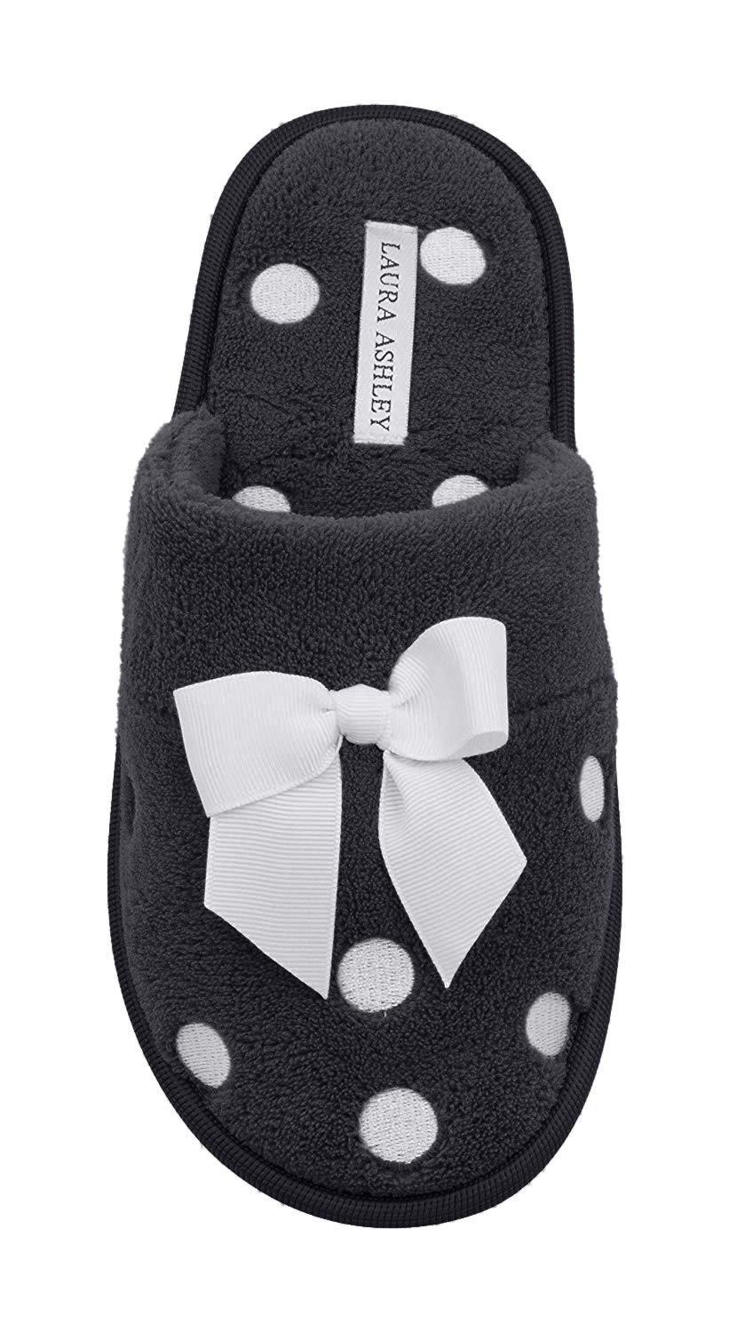 Laura Ashley Women's Embroidered Soft Terry Cloth Slippers - Cozy House Shoes for Relaxing at Home, Spa Days & Lounging