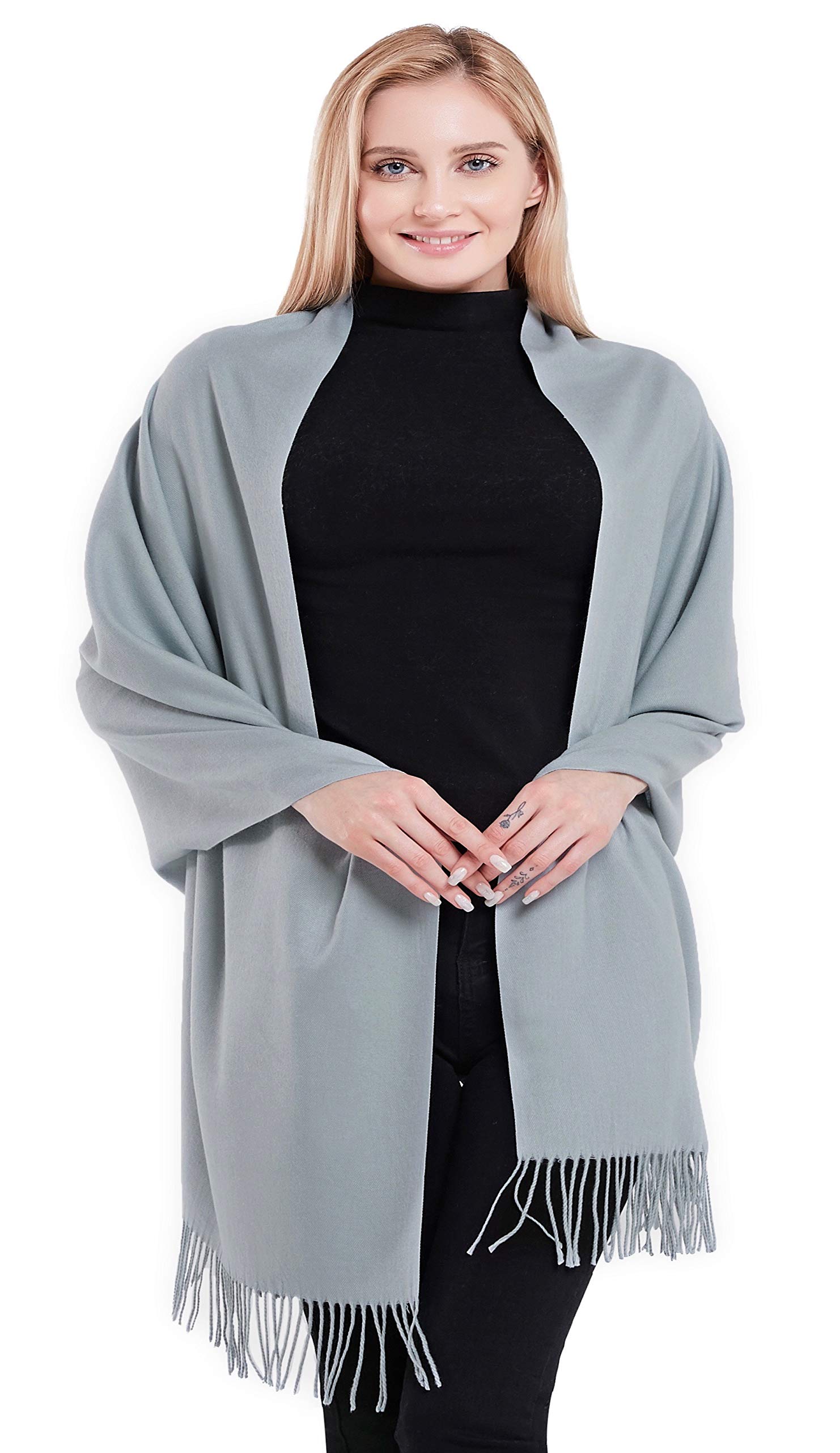 Stylish CJ Apparel Solid Color Cotton Blend Shawl with Tassels - Soft Scarf Wrap, Pashmina Stole & Head Cover - Perfect for Winter Fashion, Office Wear & Evening Outfits