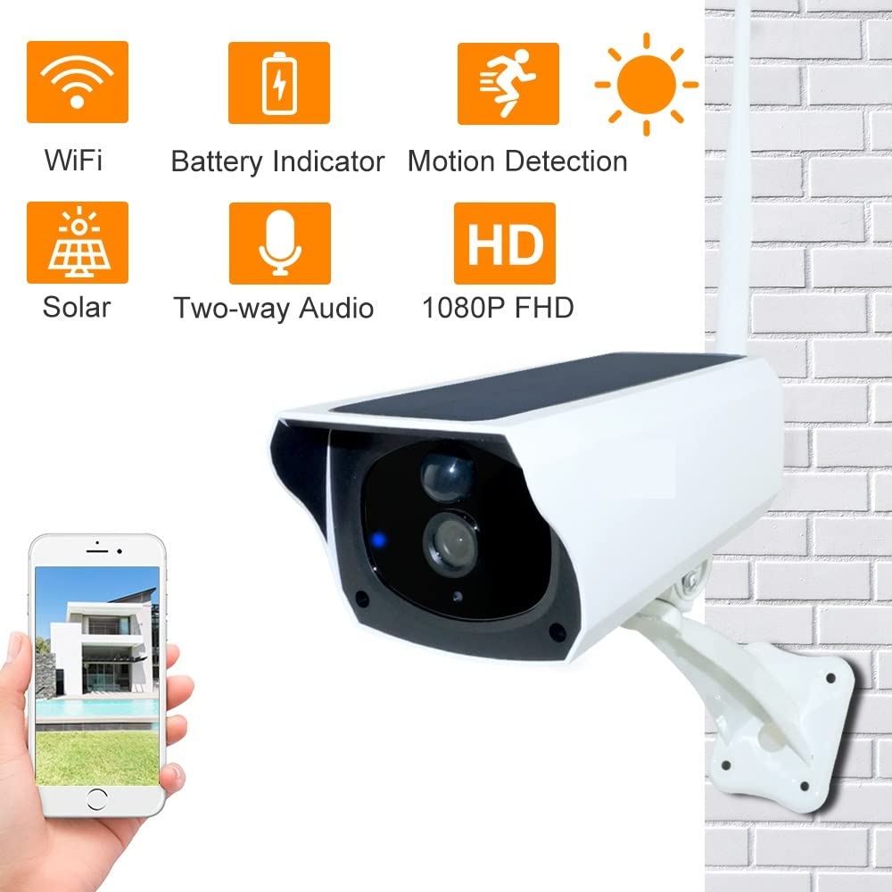 MZZYG 1080P Solar Security Camera with WiFi, IP67 Waterproof, Two-Way Audio & 128GB Storage - Wireless Outdoor Surveillance Camera for Home, Yard, and Business Security (Ideal for Night Vision & Remote Monitoring)