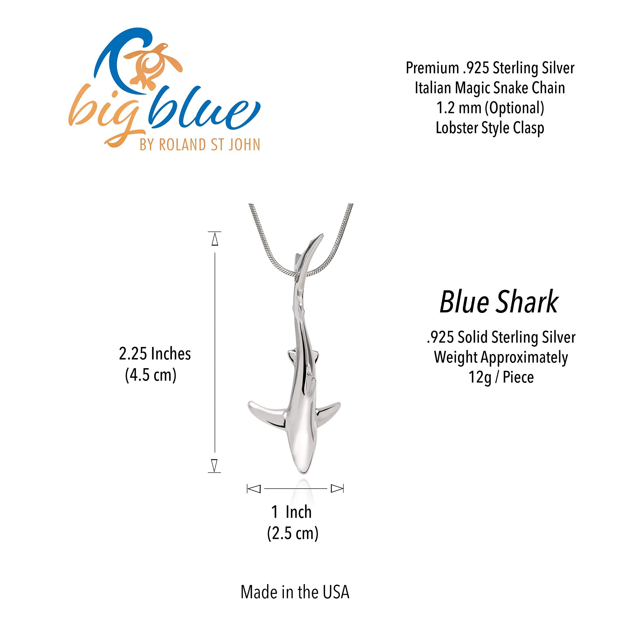 Realistic Sterling Silver Blue Shark Pendant Necklace for Men & Women – Perfect Gift for Shark Lovers, Scuba Divers & Ocean Enthusiasts | Sea Life Jewelry for Beach Vacations, Diving Adventures & Marine-Themed Parties