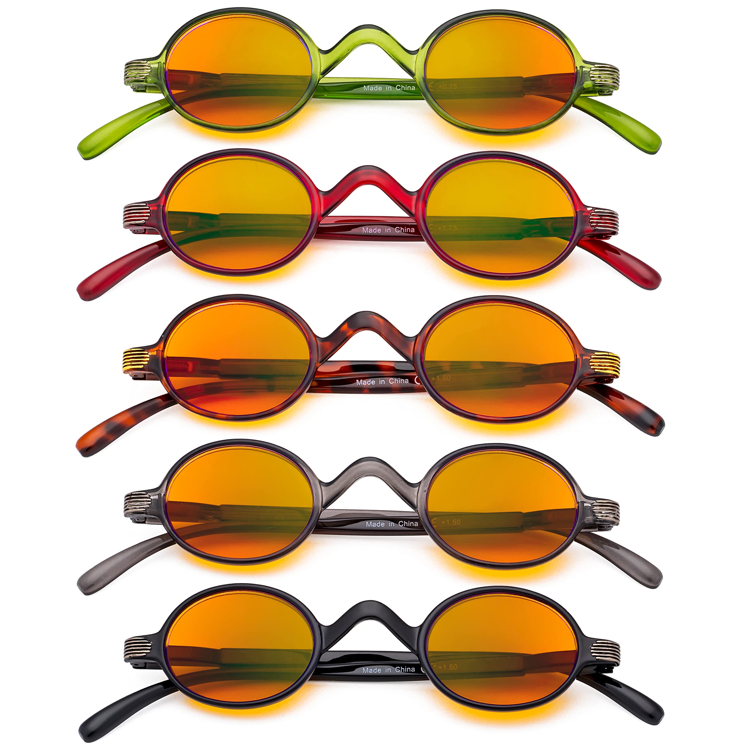 Eyekepper 5 Pack Small Round Blue Light Blocking Reading Glasses +1.75 Strength, Orange Tinted Computer Glasses for Men & Women - Reduce Eye Strain for Office Work, Gaming & Digital Screen Use