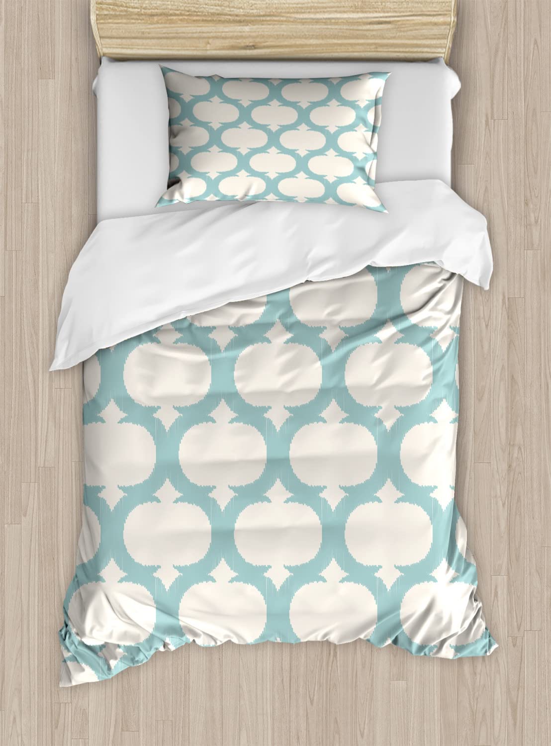 Ambesonne Aqua Duvet Cover Set - King Size 2-Pack with 2 Duvet Covers & 4 Pillowcases, Mesh Pattern & Curvy Lattice Design in Vintage Seafoam Cream - Soft Bedding for Coastal, Boho or Farmhouse Style Bedrooms