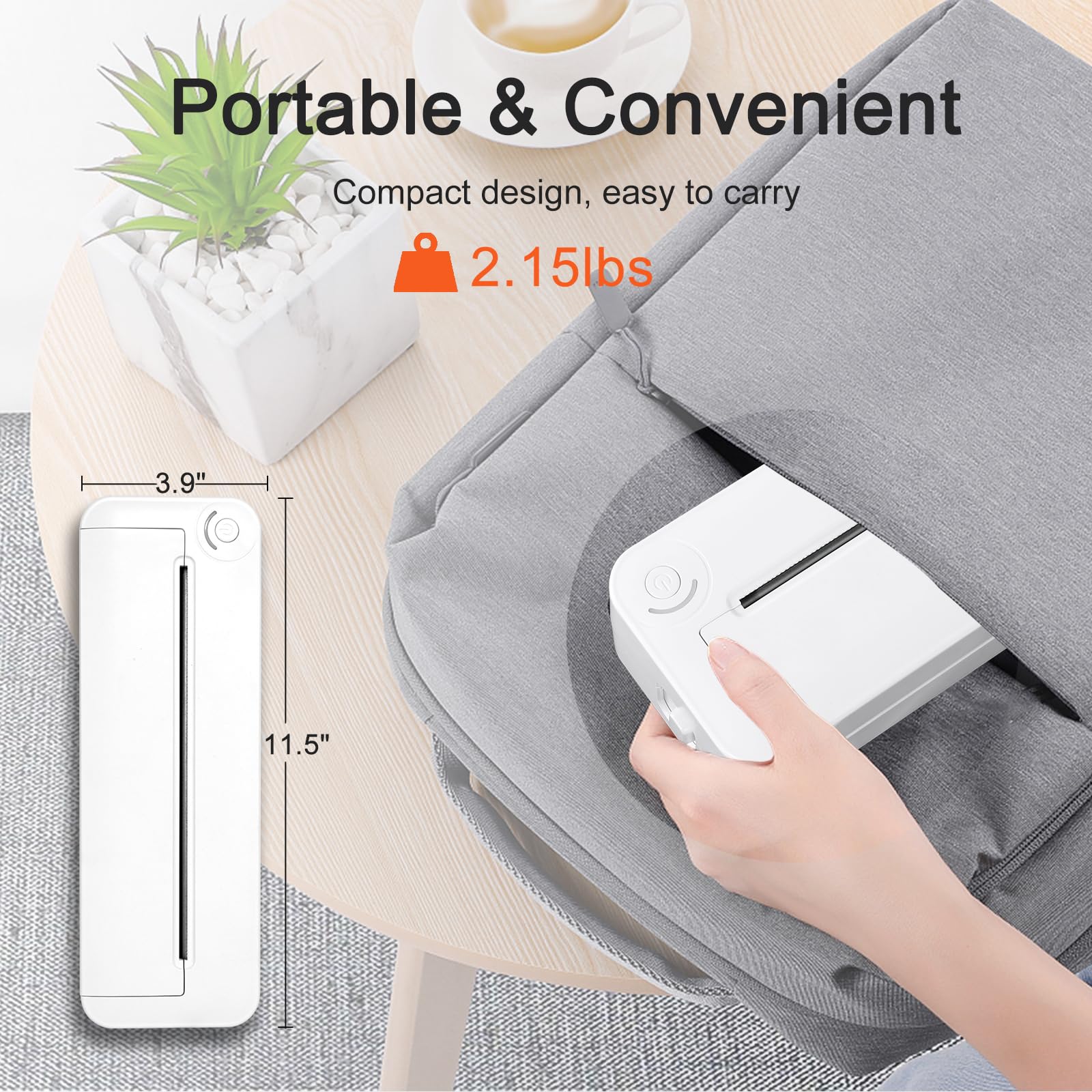 Wireless Portable Thermal Printer for Travel - Inkless Mobile Printer Compatible with iOS, Android & Laptop, Supports A4 Transfer Paper - Perfect for Home, School, Office & Vehicle Use