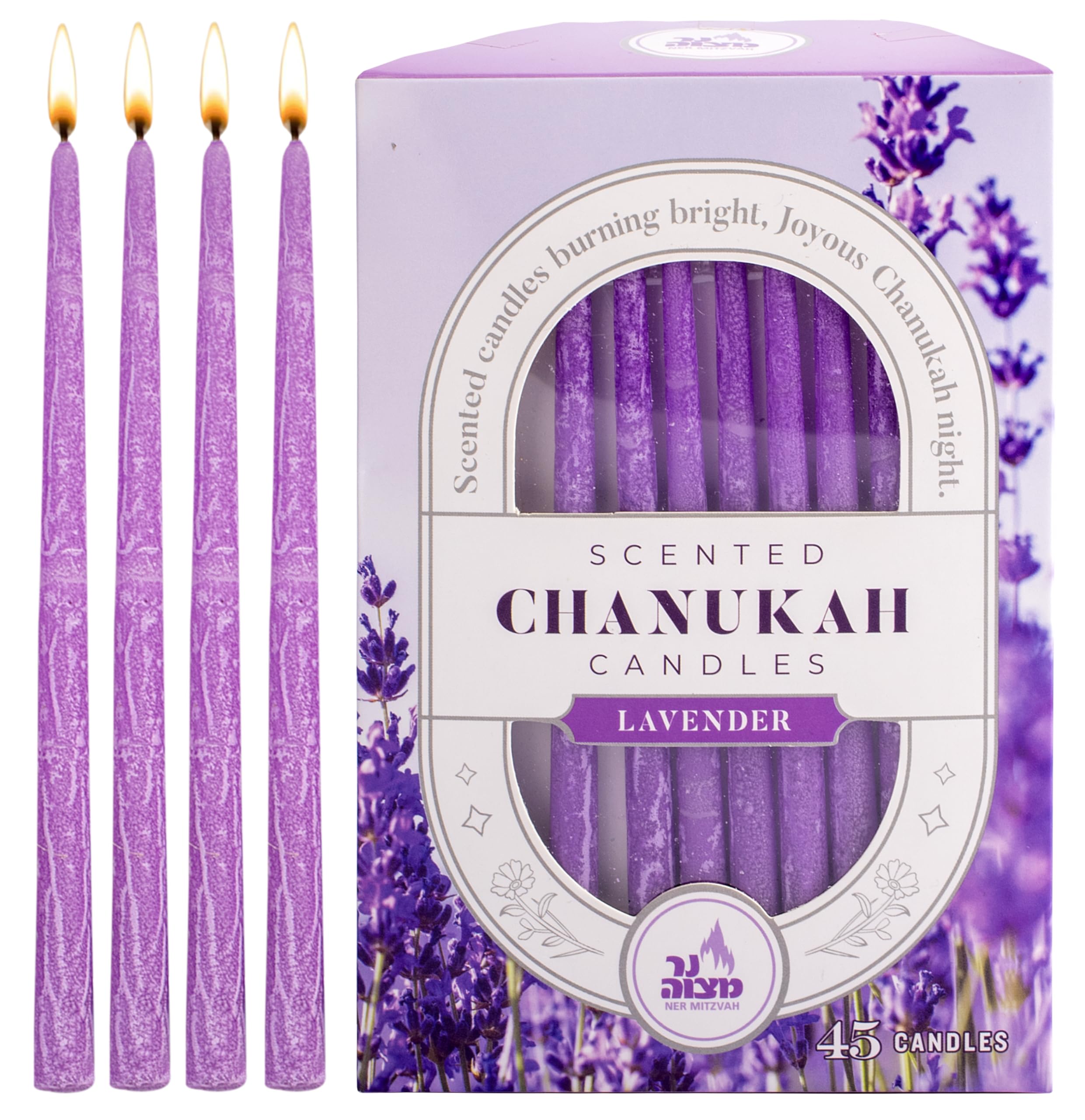 Premium Scented Dripless Hanukkah Candles - Standard Size Fits Most Menorahs, 45-Pack Purple Candles for All 8 Nights of Hanukkah | Long-Lasting Wax for Home Celebrations & Jewish Traditions