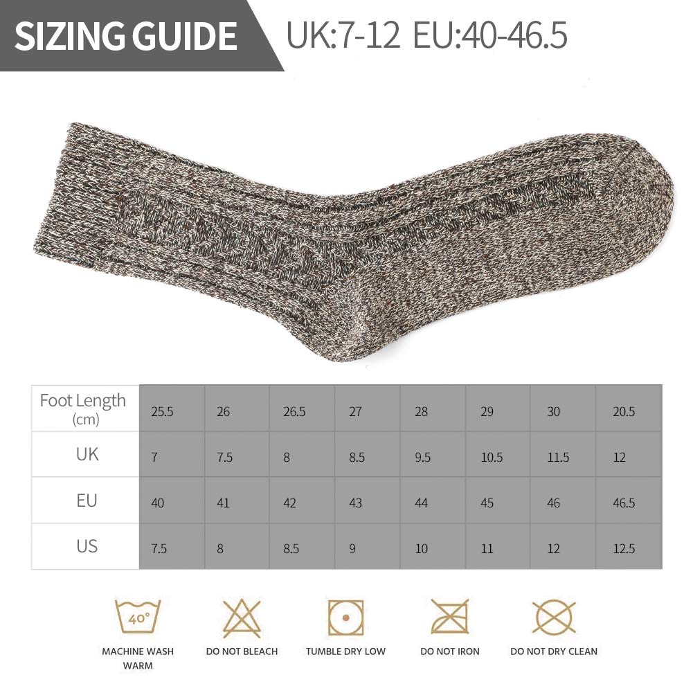 ElifeAcc 5 Pairs of Men's Thick & Warm Wool Socks for Winter - Thermal Hiking, Skiing & Outdoor Activities Socks for Cold Weather