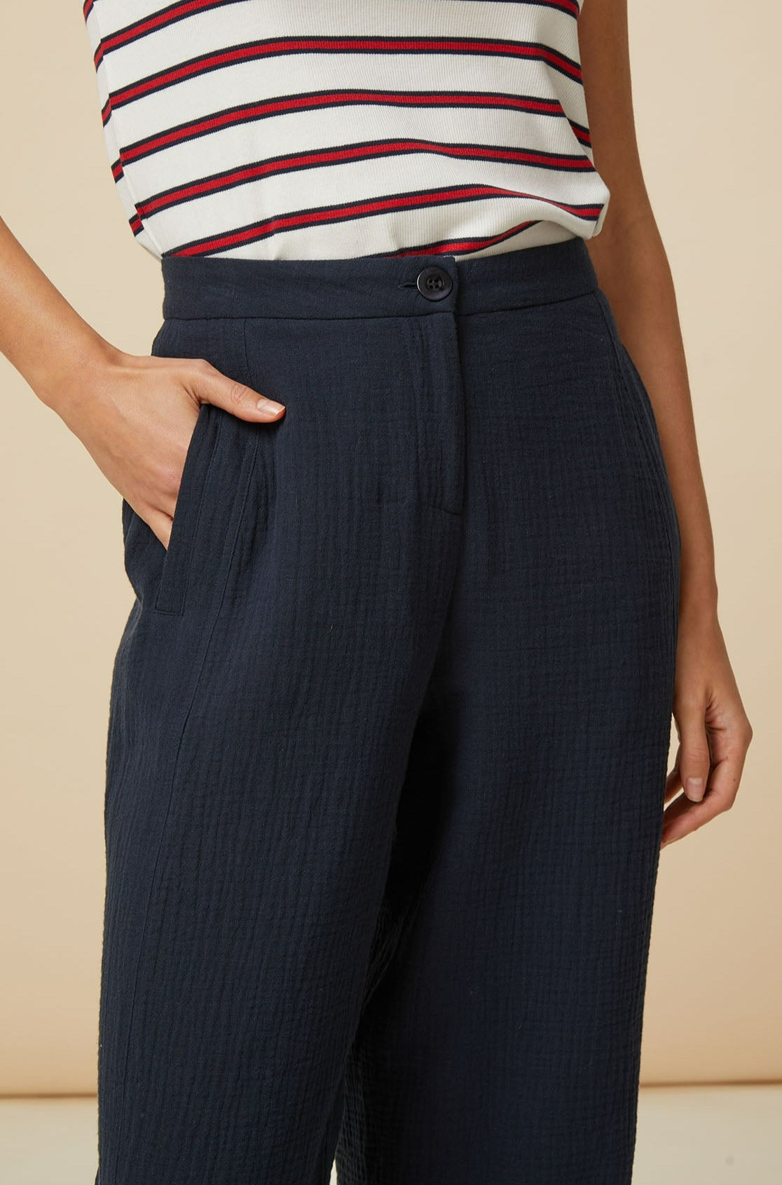 Libby Cheesecloth Trousers for Women - Navy Blue Linen Pants | Comfortable Summer Casual Wear for Beach, Travel & Everyday Outfits
