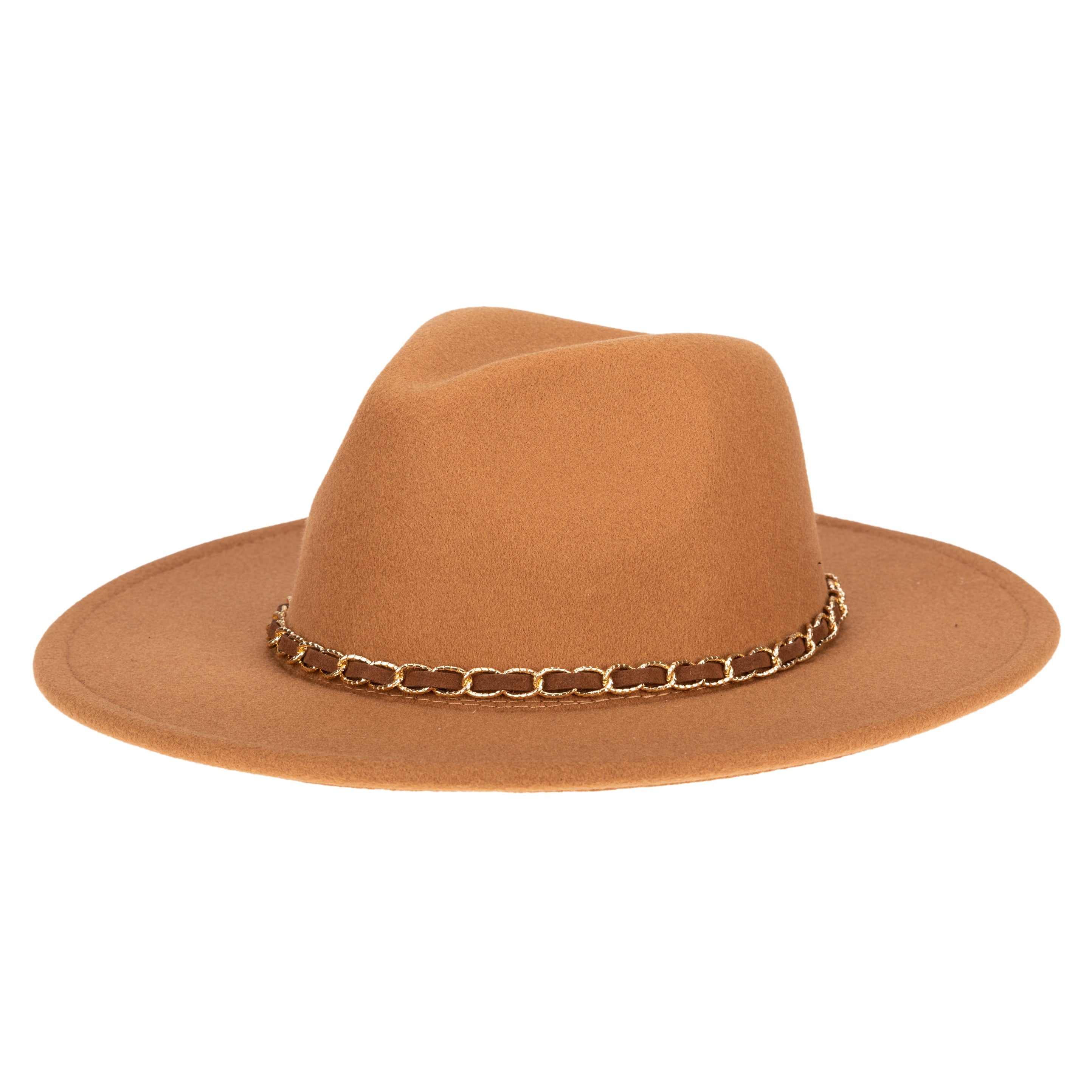 Stylish Women's Faux Felt Fedora Hat with Gold Chain Trim - Perfect for Casual Outfits, Beach Days & Fashion Accessories