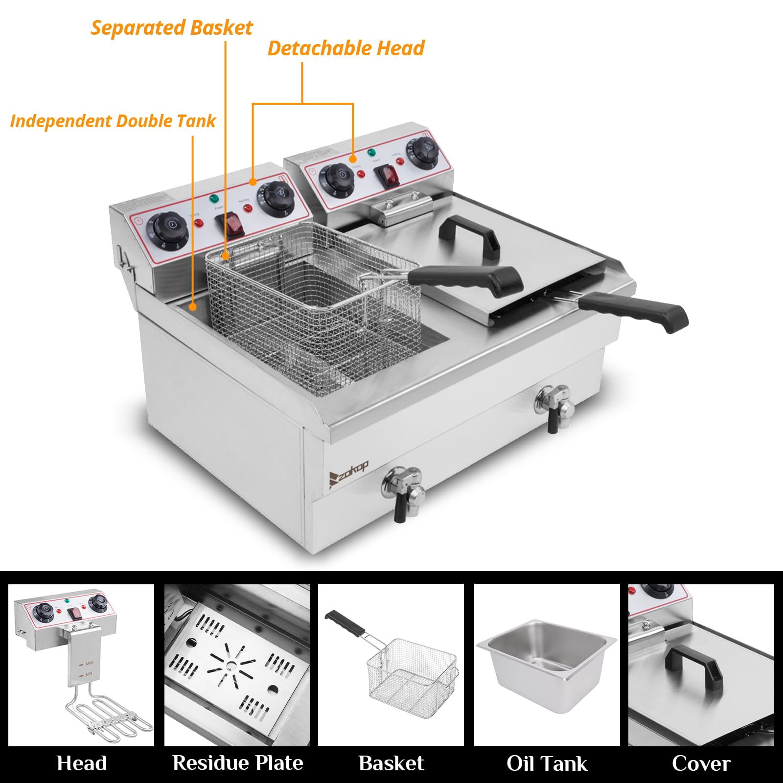 Winado 24.9QT Commercial Electric Deep Fryer with Timer & Oil Filtration System - Dual Tank Countertop Fryer with Adjustable Temperature Control, Drain Valve, Baskets & Lids - 3400W 110V for Home, Restaurant & Catering - Perfect for Frying Chicken, Fish, French Fries & Donuts