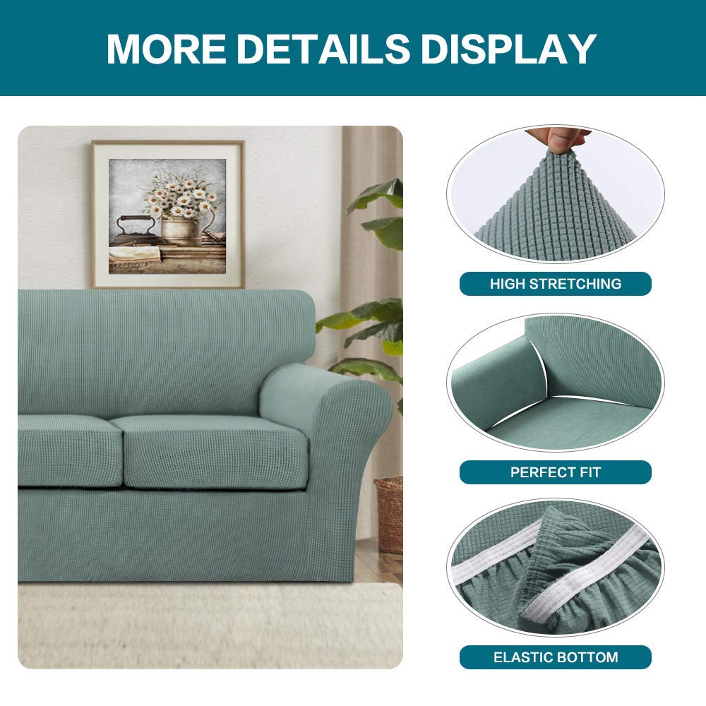 Turquoise Dark Cyan 3-Seater Sofa Cover & 2-Seater Loveseat Cover Set - Stretchable Slipcover for Living Room Furniture Protection (Fits Sectional, Couch, Home Decor)