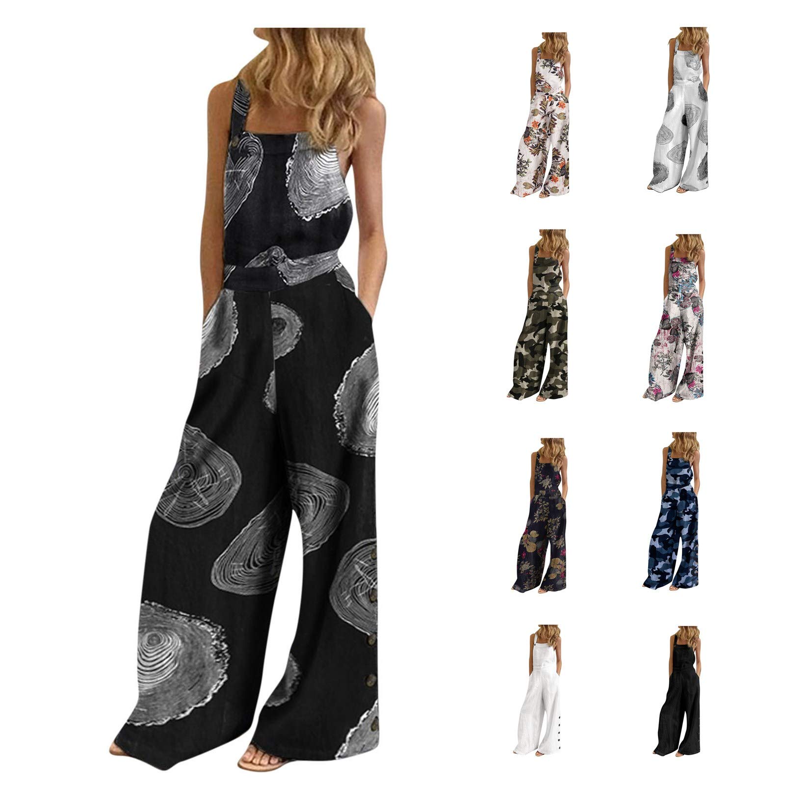 Wocachi 2022 Women's Floral Print Sleeveless Wide Leg Jumpsuit - Loose Casual Romper Overalls for Summer Outfits, Beach Wear & Vacation Style