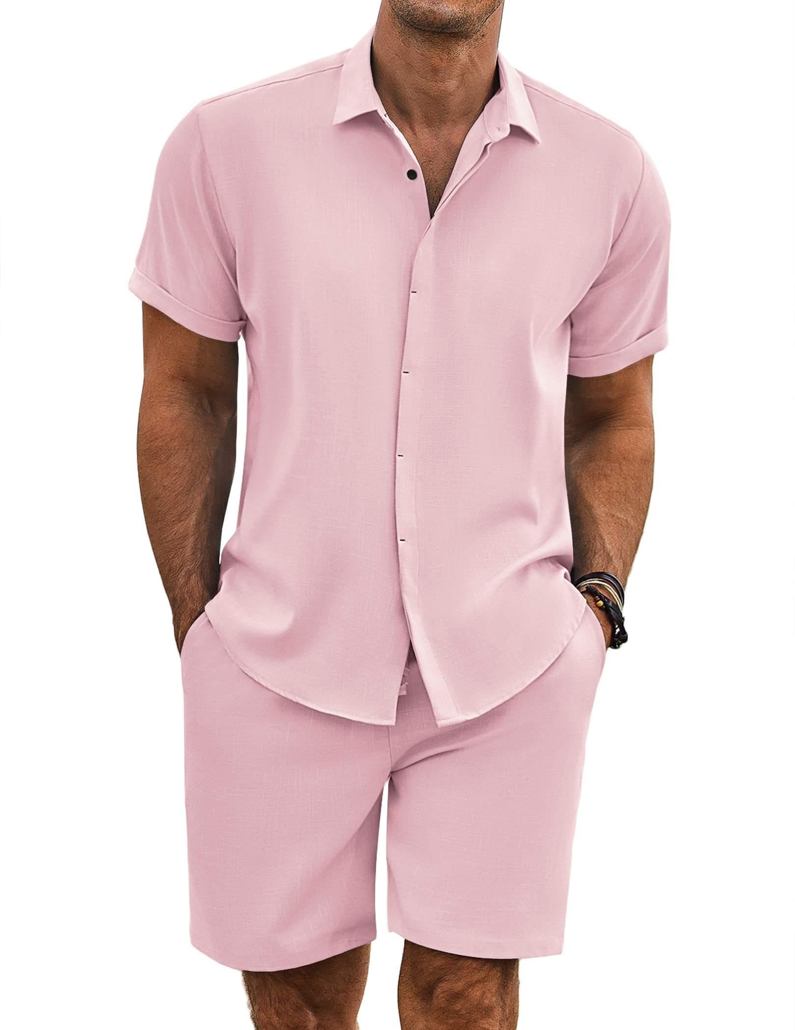 COOFANDY Men's 2-Piece Linen Outfit - Breathable Short Sleeve Shirt & Comfortable Shorts for Summer, Beach, Vacation | Casual Wear for Outdoor Activities, Travel & Relaxation
