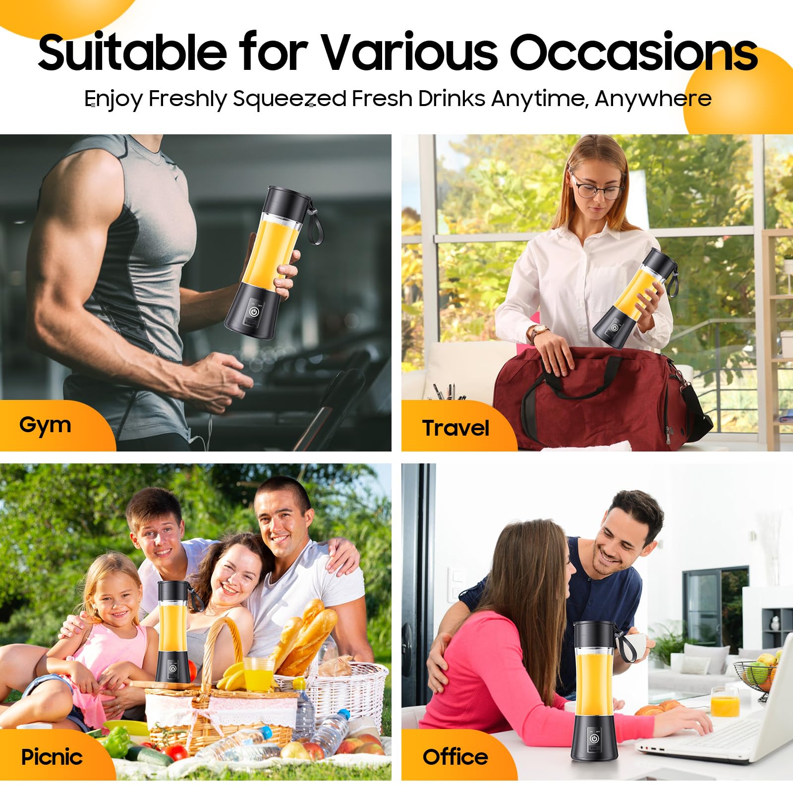 Portable Personal Blender for Shakes & Smoothies - 380ml BPA-Free Travel Blender with 6 Blades, Mini Juicer for Fresh Drinks | Perfect for Gym, Office, Camping & Outdoor Activities