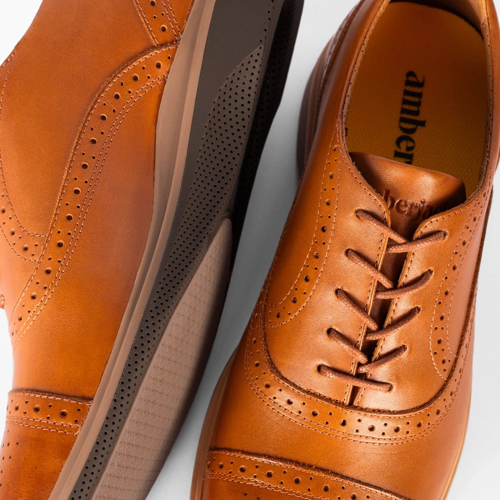 Premium Cap Toe Oxford Dress Shoes for Men - Honey Brown Leather - Perfect for Business, Weddings & Formal Events