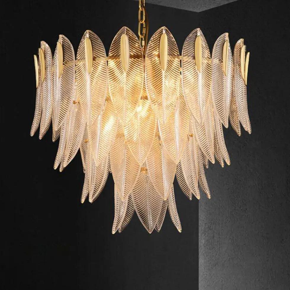 Elegant Gold Crystal Leaf-Shaped Pendant Light - Modern Chandelier for Dining Room, Living Room & Bedroom Lighting