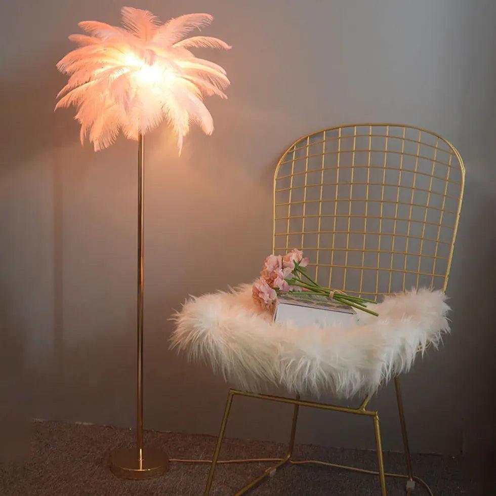 Elegant Warm White Feather Gold Floor Lamp - Modern Standing Light for Living Room, Bedroom & Office Decor
