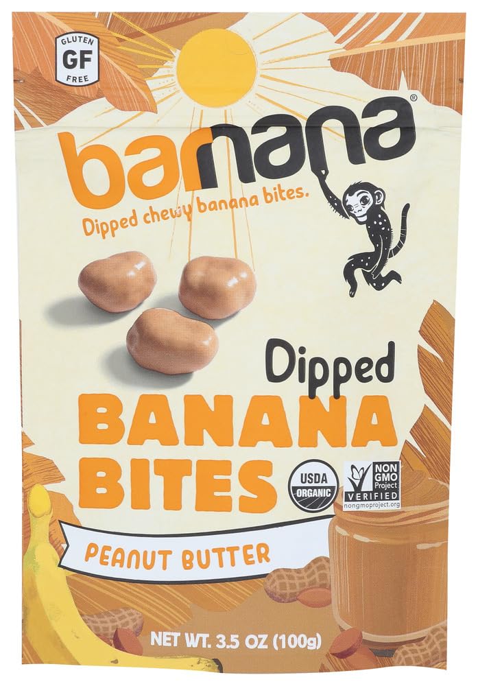 Organic Peanut Butter Banana Bites - Barnana Chewy Super Potassium Snack, 12 Pack (3.5 oz Each) | Healthy On-the-Go Snack for Hiking, Work & Kids Lunch Boxes