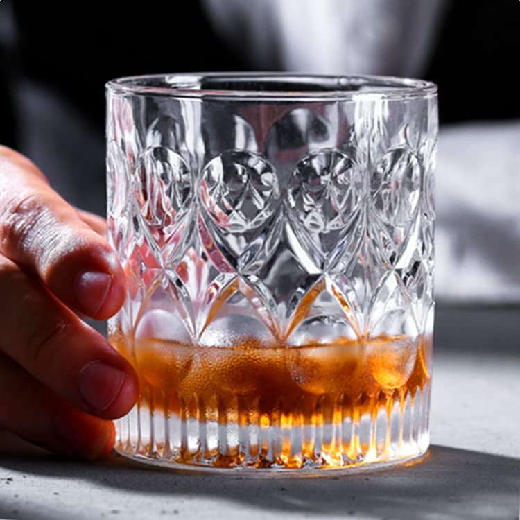 Premium DOMINGO HUB® Whiskey Glasses Set of 2 - 300ml Thick Bottom Old Fashioned Bar Glasses for Scotch, Bourbon, Brandy & Cocktails - Ideal Gift for Whiskey Lovers & Home Bar Enthusiasts - Perfect for Entertaining, Relaxing & Special Occasions