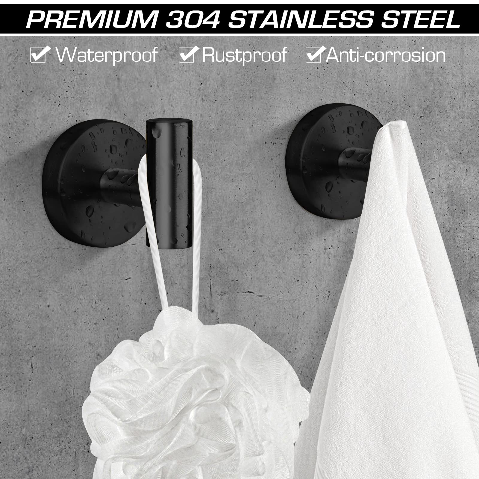 4 Pack Heavy-Duty Matte Black Wall Mounted Towel Hooks - Rustproof Bathroom & Kitchen Towel Hangers for Home, Hotel, Gym - Perfect for Hanging Towels, Robes, and Coats in Bathrooms, Kitchens, and Entryways