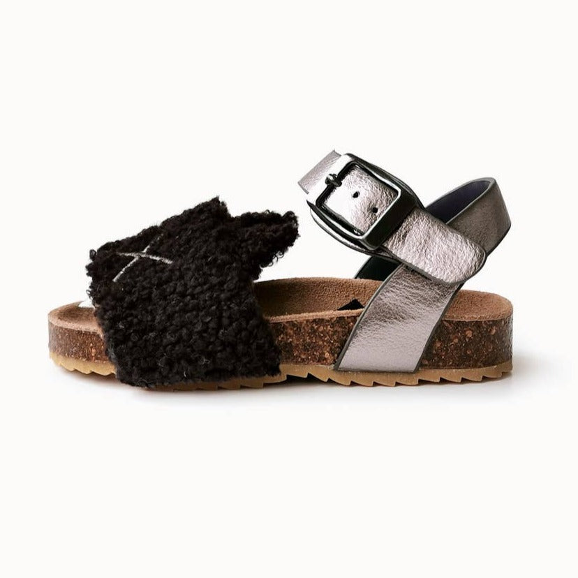 Boxbo Girls' Canine Cork Sandal - Comfortable Black & Silver Cork Wedge Sandals for Women & Teens | Perfect for Summer, Beach, Vacation & Casual Outings