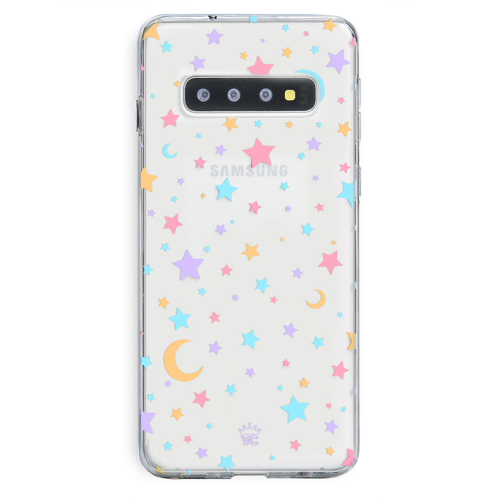 Pastel Starry Night Clear Samsung Phone Case - Protective Slim Fit Cover for Galaxy S21/S20/Note 20 - Aesthetic Design for Daily Use & Gifts