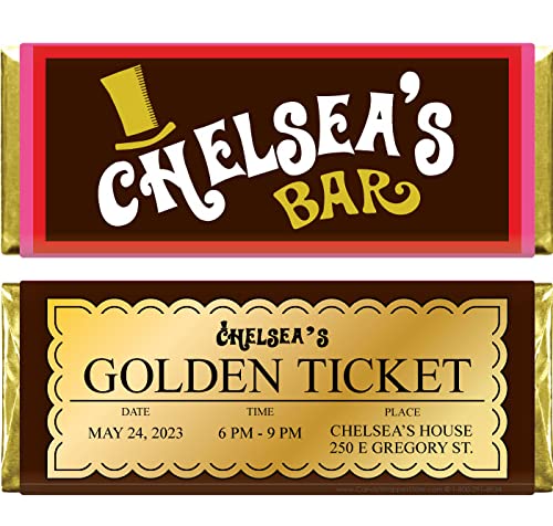 Wonka Bar Inspired Candy Wrappers & Foils - 40-Pack Birthday Party Supplies (Candy Not Included) for DIY Chocolate Bars, Movie Themed Parties & Golden Ticket Events