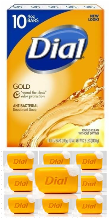 Dial Gold Antibacterial Deodorant Bar Soap (10 Pack) - Gentle Cleansing for Hands, Body & Face - Ideal for Home, Gym & Travel