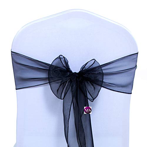 Elegant Black Organza Chair Sashes & Ribbon Bows - 175 Pack for Wedding, Banquet, Party & Event Decorations - Perfect for Chair Backs, Table Settings & Venue Decor