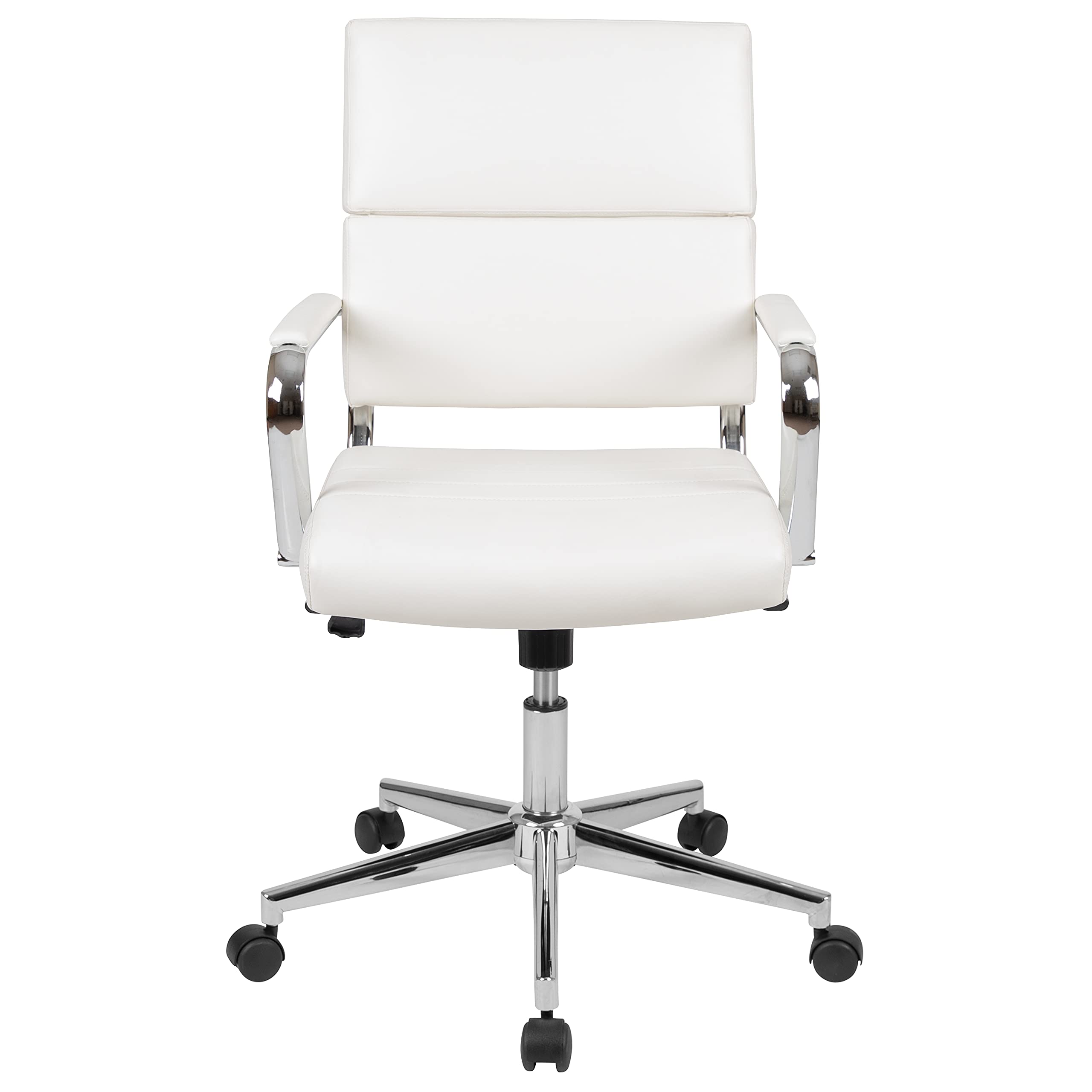 Merrick Lane McEntyre Mid-Back Ergonomic Office Chair - Faux Leather Executive Swivel Desk Chair with Adjustable Height & Padded Arms - Modern Panel Back Design - Perfect for Home Office, Computer Work & Conference Rooms