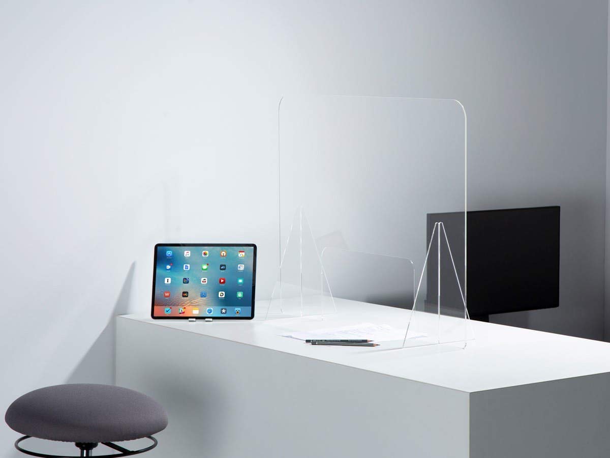 Monoprice 142021 Small Clear Desk Barrier - Office Privacy Screen & Workspace Divider for Cubicles, Home Office, and Study Areas
