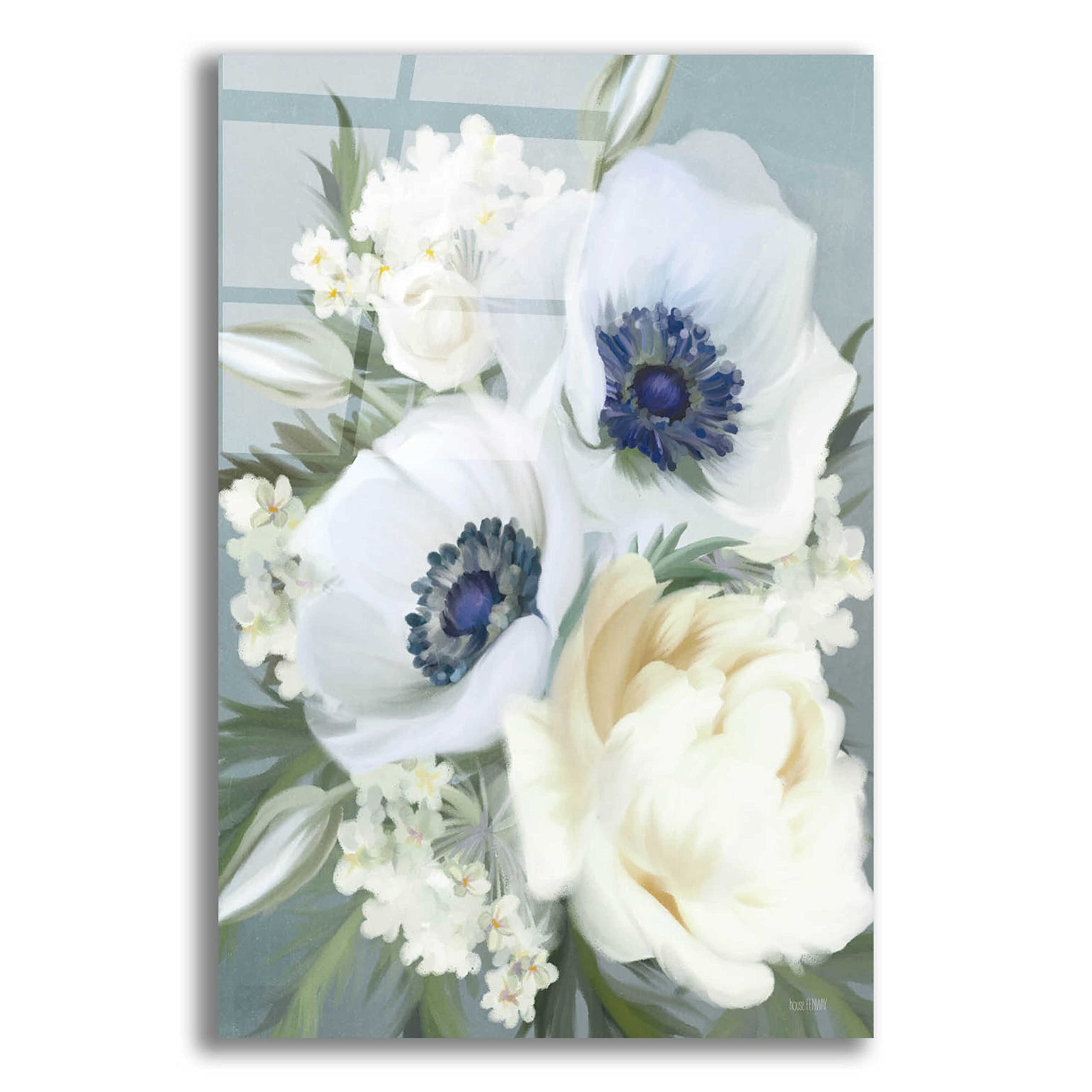 House Fenway 'Anemones in Blue III' Acrylic Glass Wall Art - 16x24 Inches Modern Home Decor for Living Room, Bedroom & Office