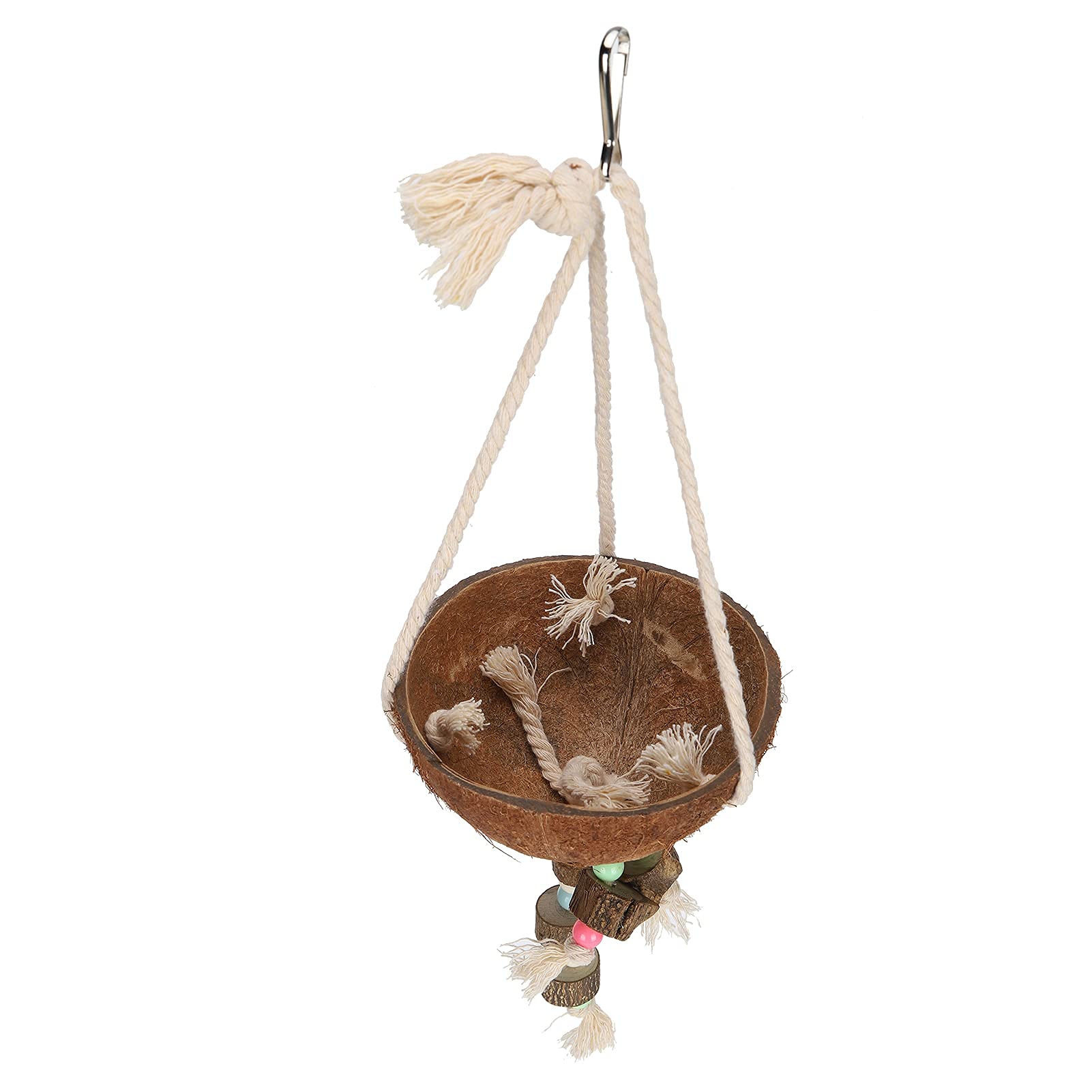 Luroze Natural Coconut Shell Parrot Swing - Chewable Hanging Bird Toy for Parakeets, Cockatiels & Canaries | Cage Accessory for Mental Stimulation & Beak Exercise