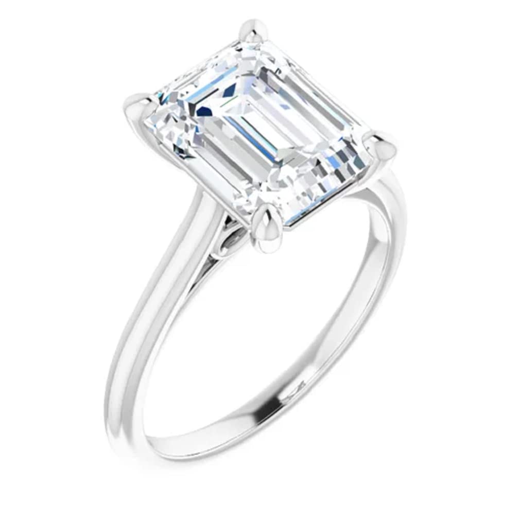 10K Solid White Gold Handmade Engagement Ring for Women - 2 CT Emerald Cut Moissanite Diamond Solitaire Wedding Band, Bridal Proposal Ring | Perfect for Anniversary, Valentine's Day & Special Occasions