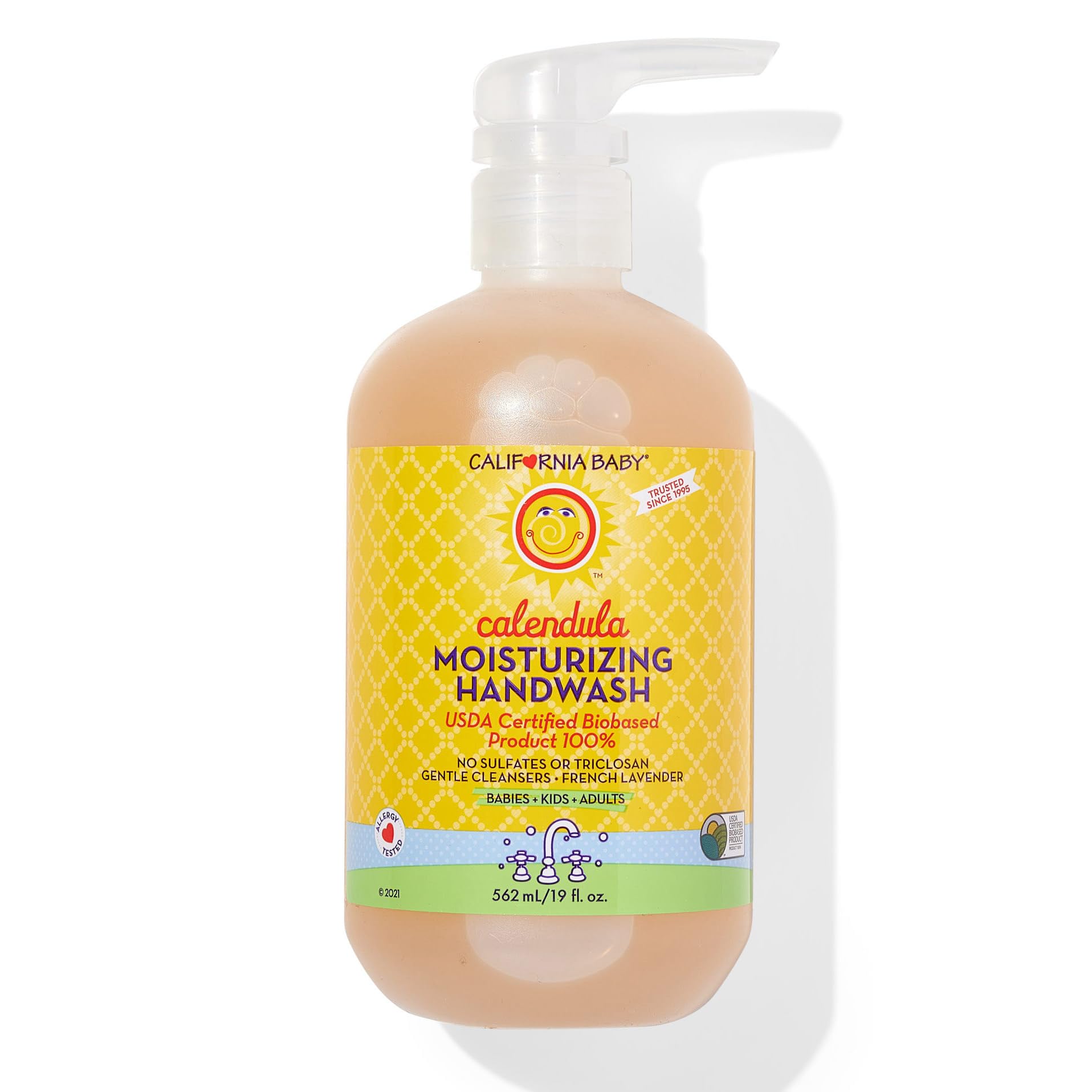 California Baby Calendula Moisturizing Hand Soap - Organic Aloe & Coconut Oil Formula | 100% Plant-Based Liquid Soap for Sensitive Skin | Hypoallergenic, Lavender Scented | 19 oz (562 mL) | Perfect for Baby Care, Dry Hands & Gentle Skin Cleansing