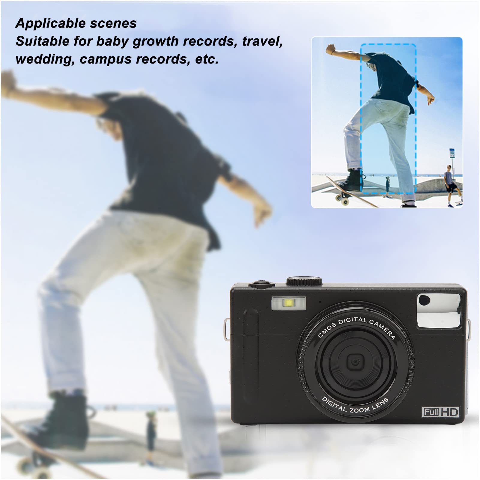 48MP Digital Camera with 4K Video, Dual Screen & Self Timer - Compact HD Camcorder for Baby Growth, Travel, Wedding Photography | Face Detection & Fill Light (Black) - Perfect for Family Events, Vlogging & Outdoor Adventures