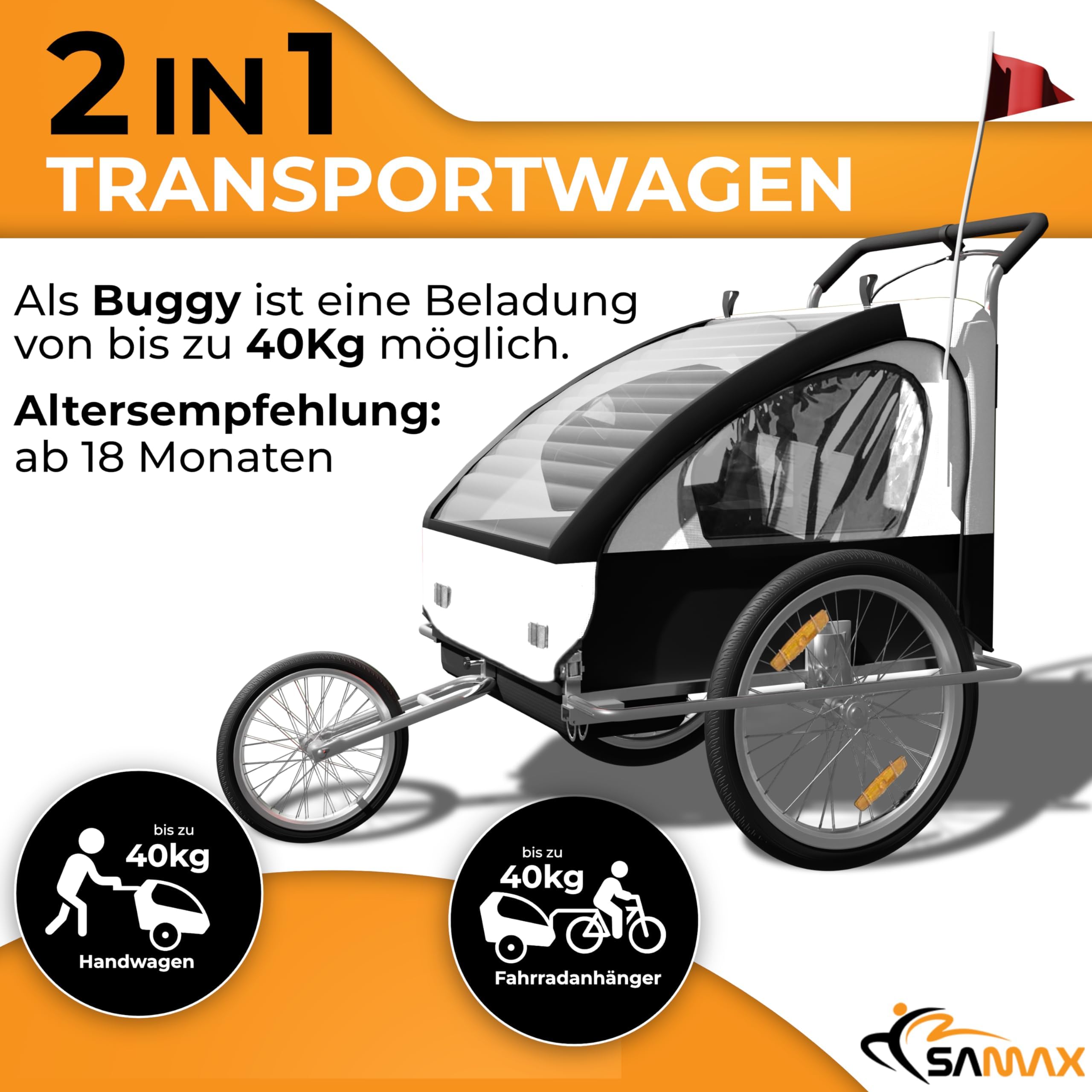 Convertible Jogger Bike Trailer for 2 Kids - 2-in-1 Stroller & Bicycle Carrier with Shock Absorber | Perfect for Active Families, Outdoor Adventures & Daily Commutes