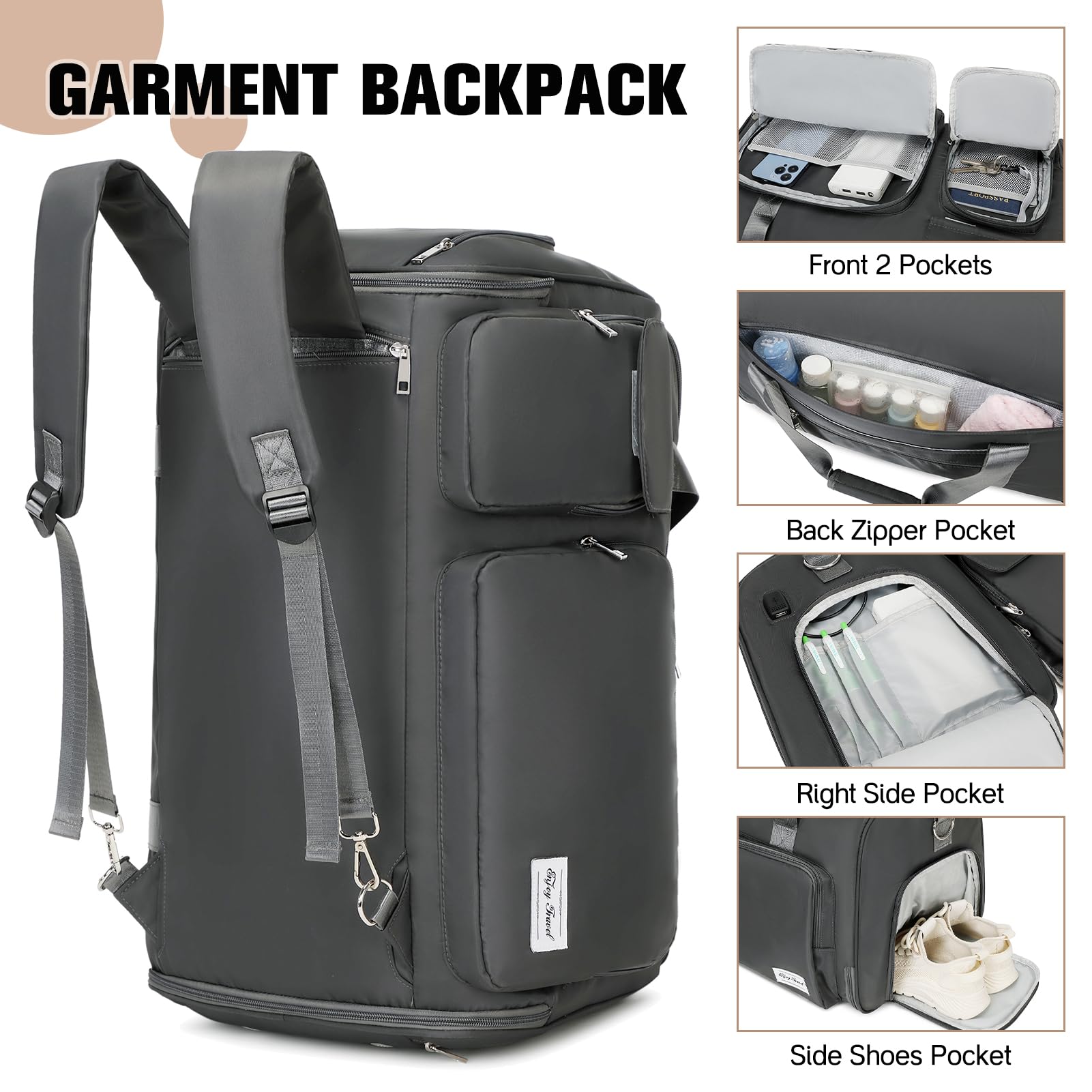 2 in 1 Convertible Travel Garment Bag - Foldable Carry On Duffle Backpack with Shoe Compartment & Toiletry Pouch | Hanging Suitcase for Men & Women | Perfect for Business Trips, Weddings & Airplane Travel (Grey)