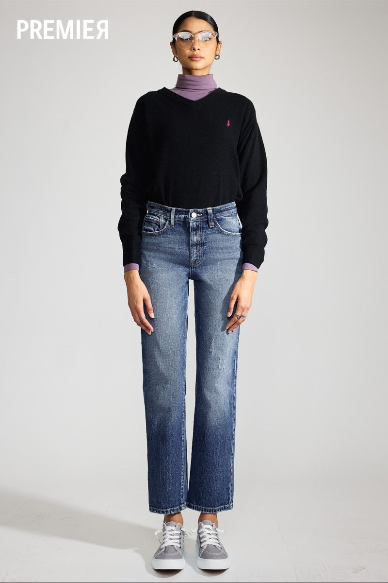 Dorothea Premier High Rise Straight Jeans for Women - Classic Stretch Denim Pants for Everyday Wear | Office, Casual & Date Night Outfits