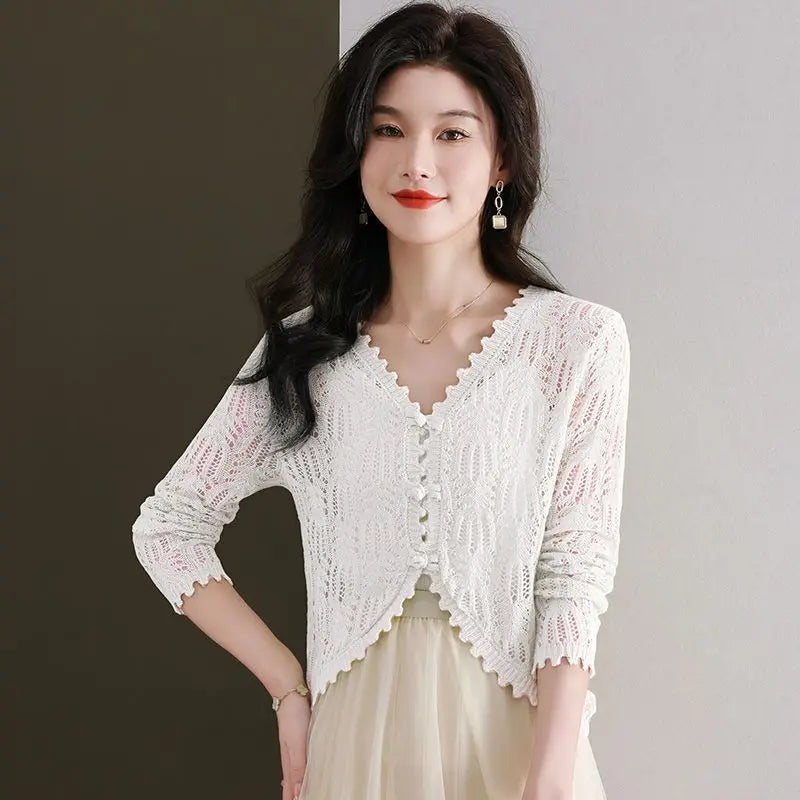 Cozy Hollow Knit Cardigan Sweater for Women - Lightweight Open Front Long Sleeve Wrap - Perfect for Fall Layering & Casual Outfits