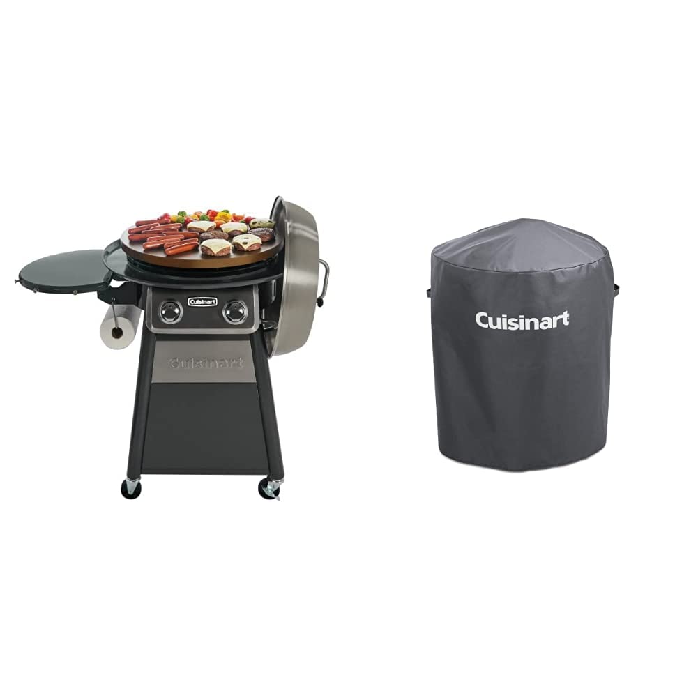 Cuisinart CGG-888 22-Inch Outdoor Flat Top Gas Grill with Stainless Steel Lid - 360° Griddle Cooking Center & CGWM-003 Protective Cover for Backyard BBQs, Tailgating, and Outdoor Cooking